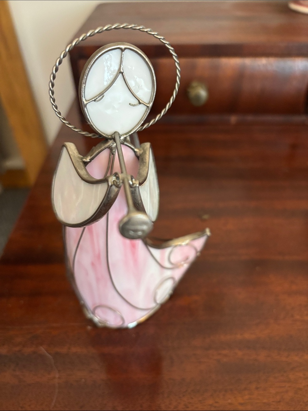 Pink and White Stained Glass Angel Figurine